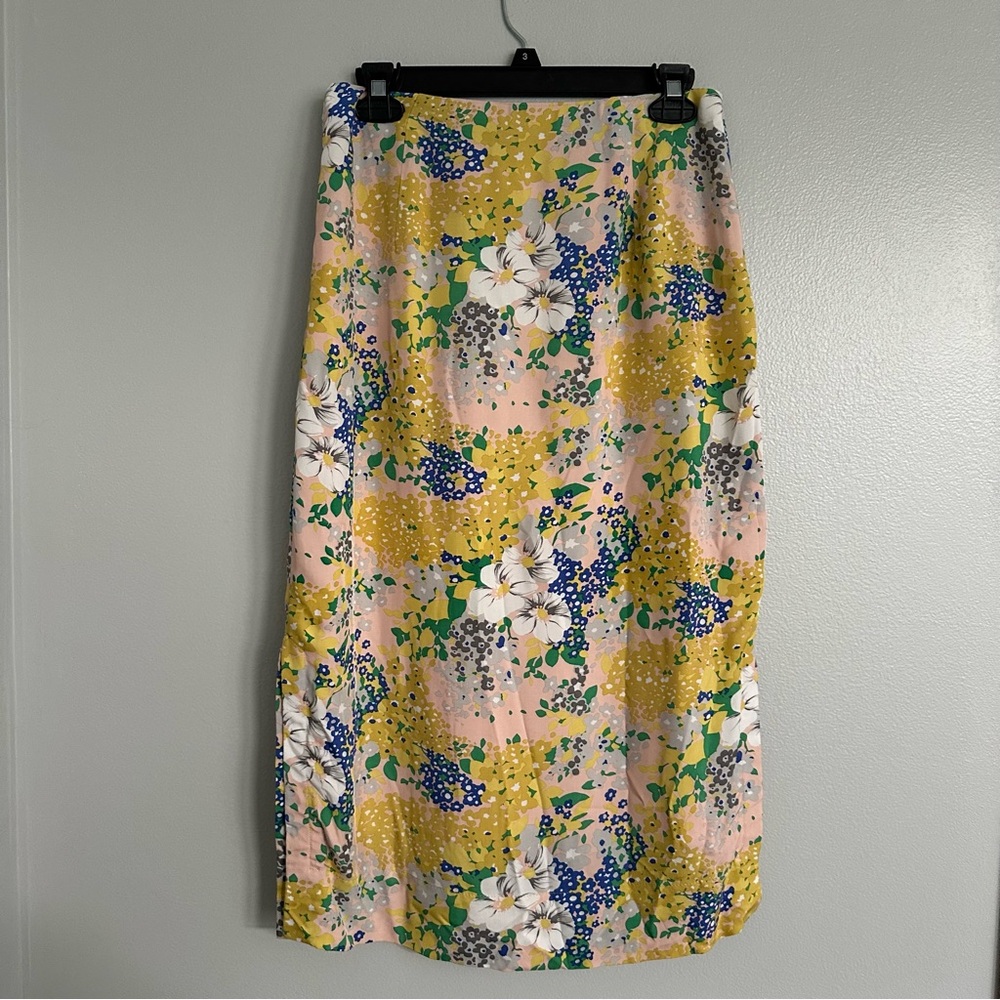 J Crew Lemon Floral Midi Slip Skirt In Floral Subtle Pink Gold Size 6 - Picture 10 of 12